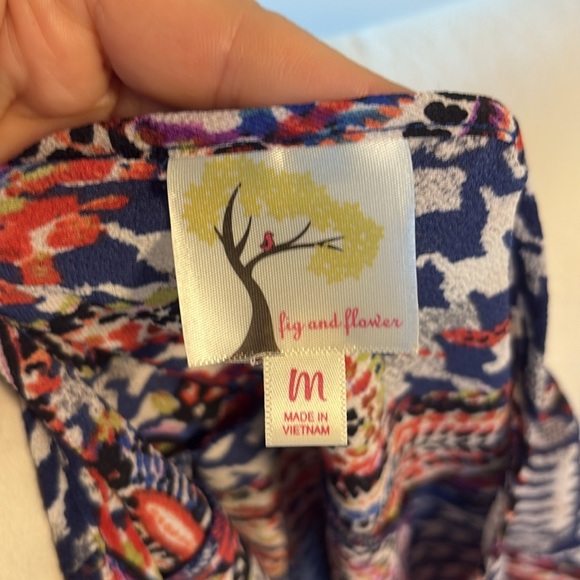 Anthropologie Fig and Flower paisley Tunic top oversize 3/4 tie sleeve pockets M - Picture 13 of 17